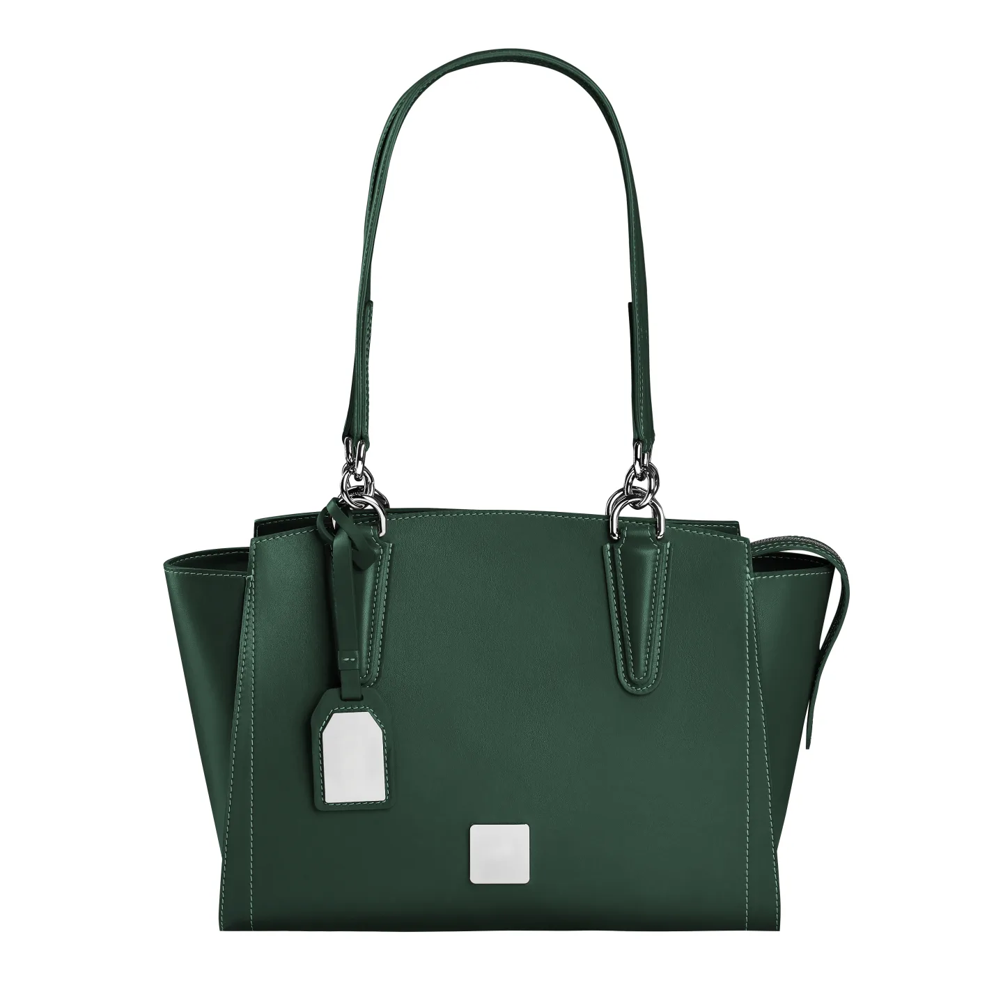 Practical Dark Green Leather Handbag With Two Handles
